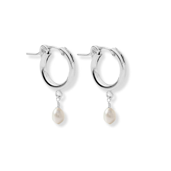 Huggie Hoops + Tiny Pearl Drop Charm - Le Serey