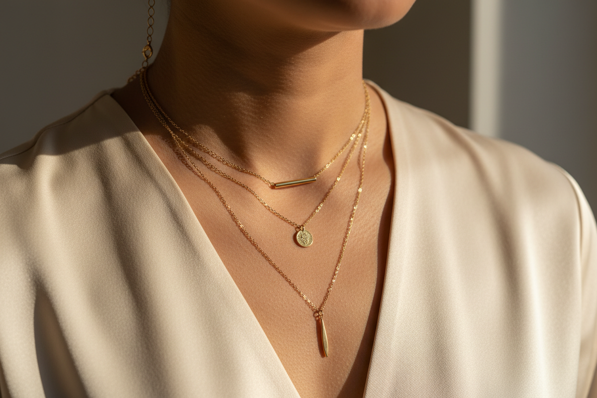 Layered gold chain necklaces