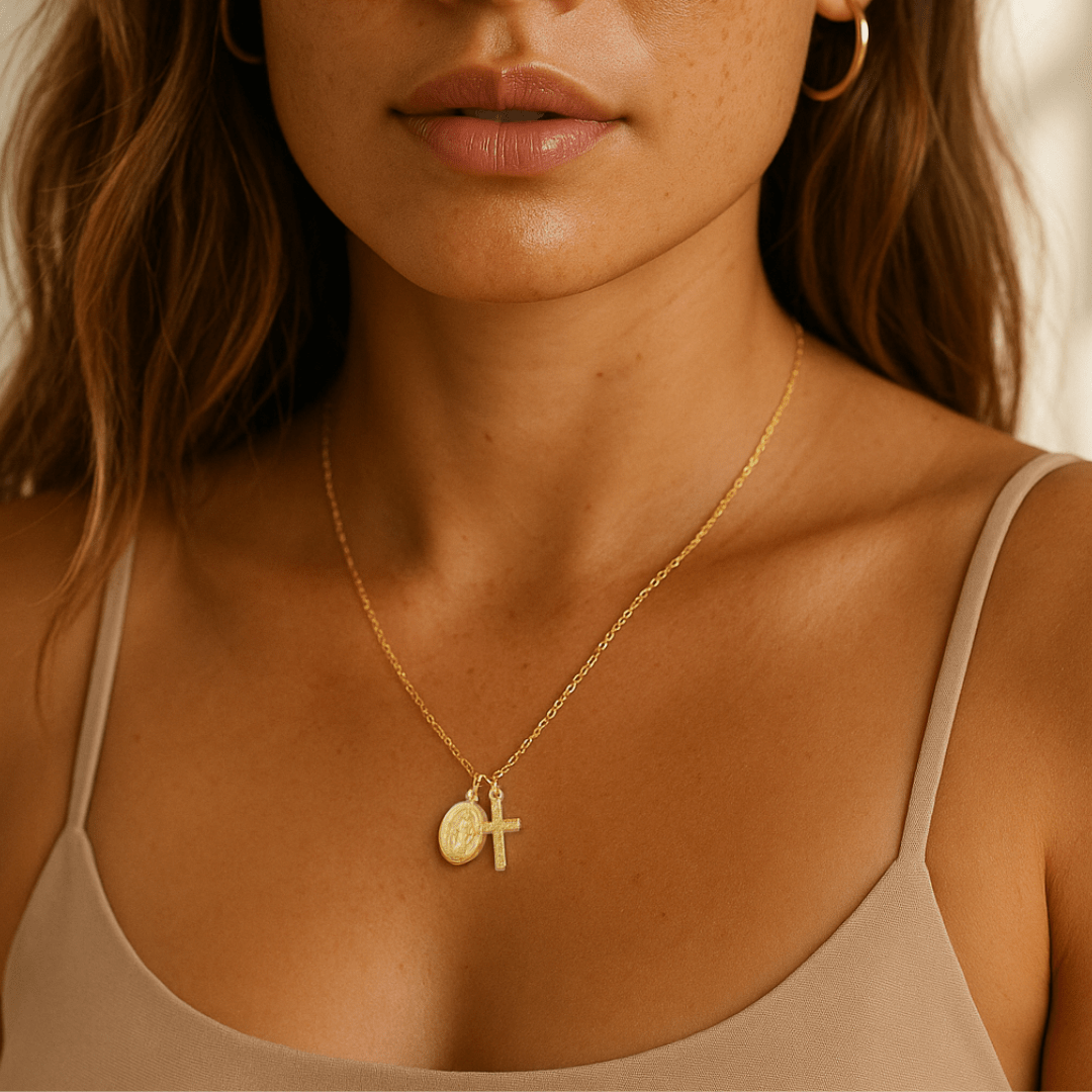 Mary Pendant + Cross Necklace - Le Serey