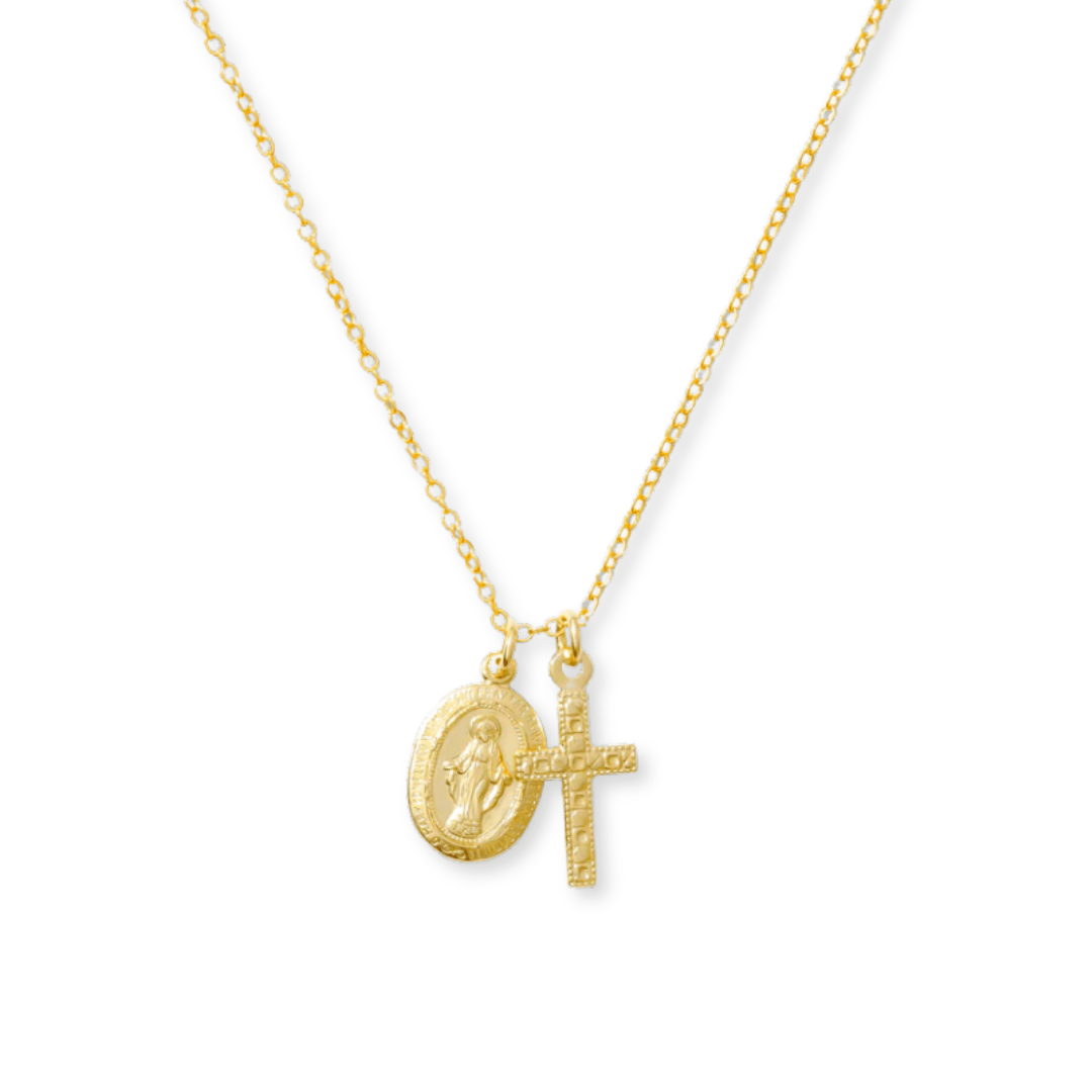 Mary Pendant + Cross Necklace - Le Serey