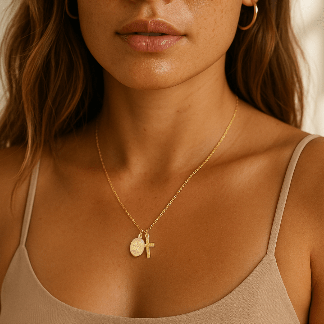 St. Christopher + Cross Charm Necklace - Le Serey