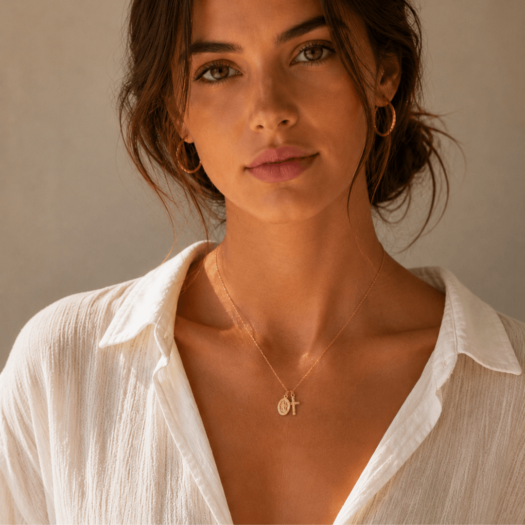 St. Christopher + Cross Charm Necklace - Le Serey