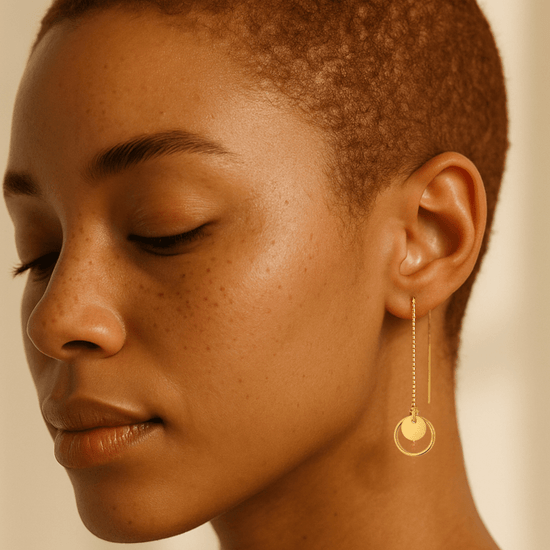 Threader Earrings + Circle Drop Charm - Le Serey