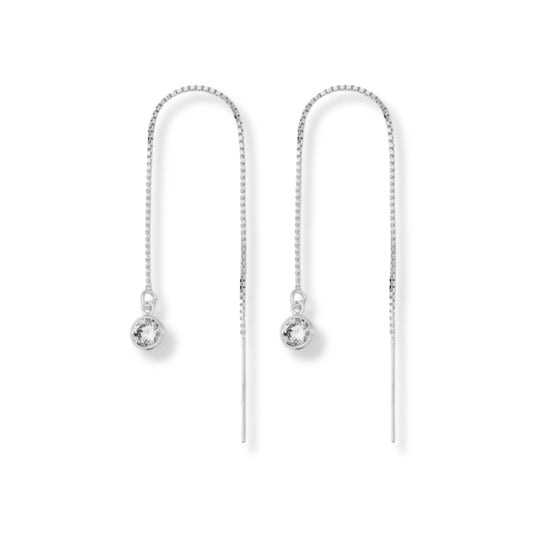 Threader Earrings + CZ Drop Charm - Le Serey