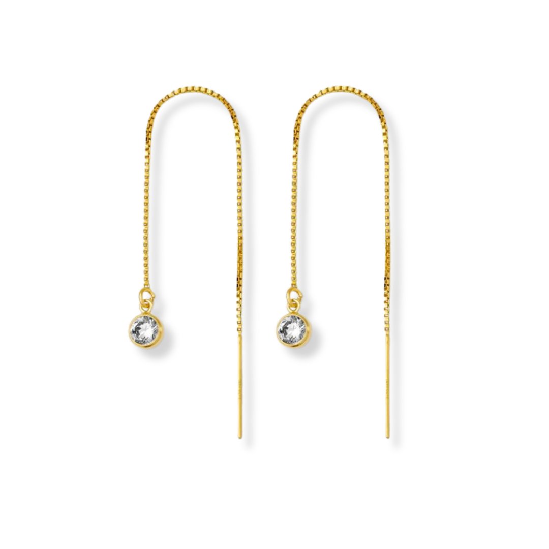 Threader Earrings + CZ Drop Charm - Le Serey