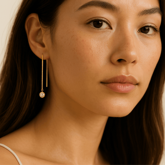 Threader Earrings + CZ Drop Charm - Le Serey