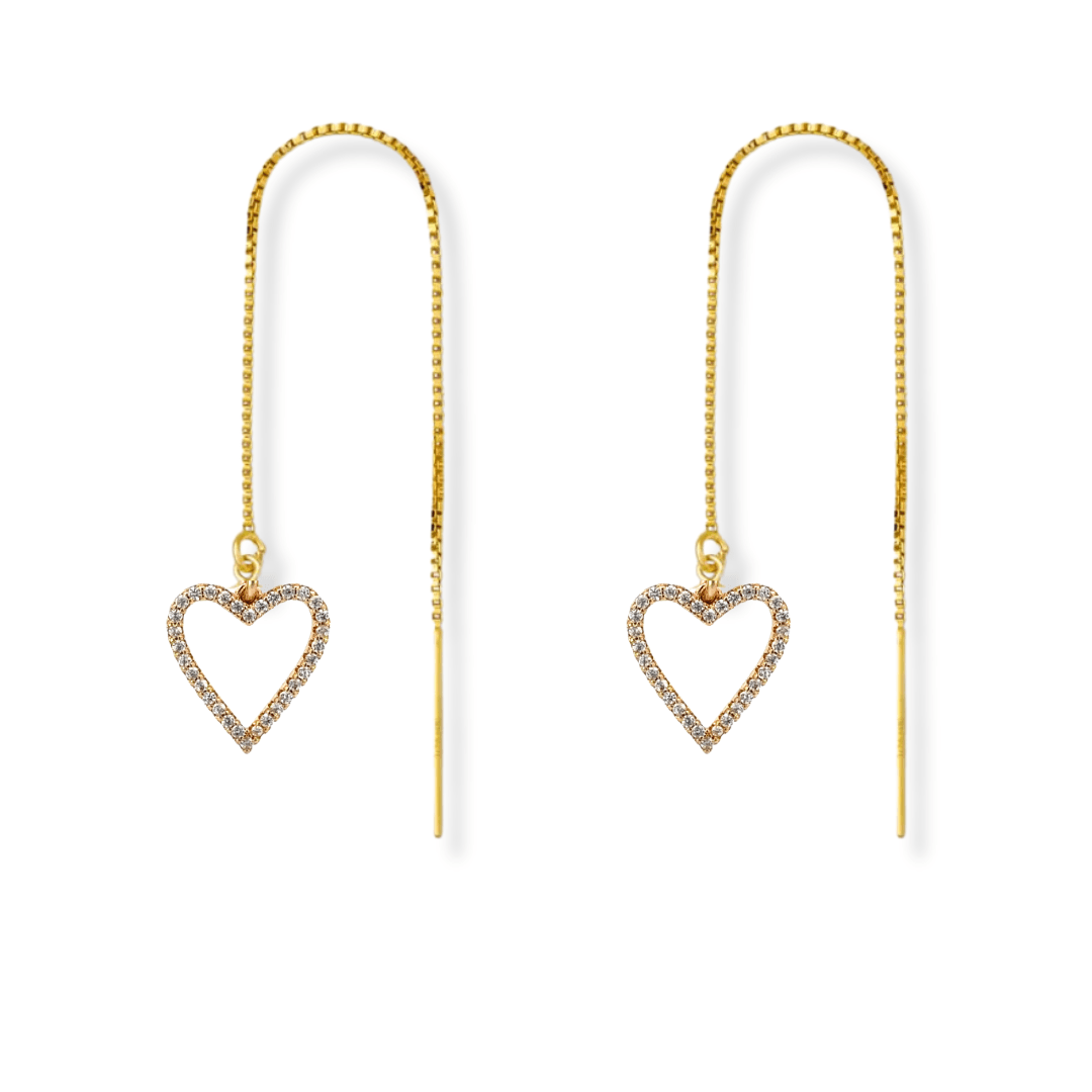 Threader Earrings + CZ Heart Charms - Le Serey