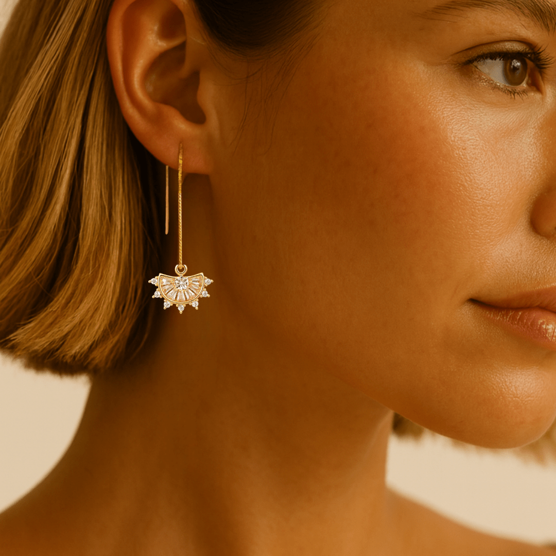 Threader Earrings + Fan Drop Charm - Le Serey