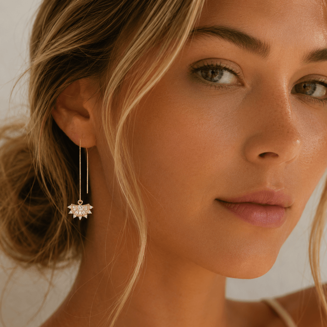 Threader Earrings + Fan Drop Charm - Le Serey