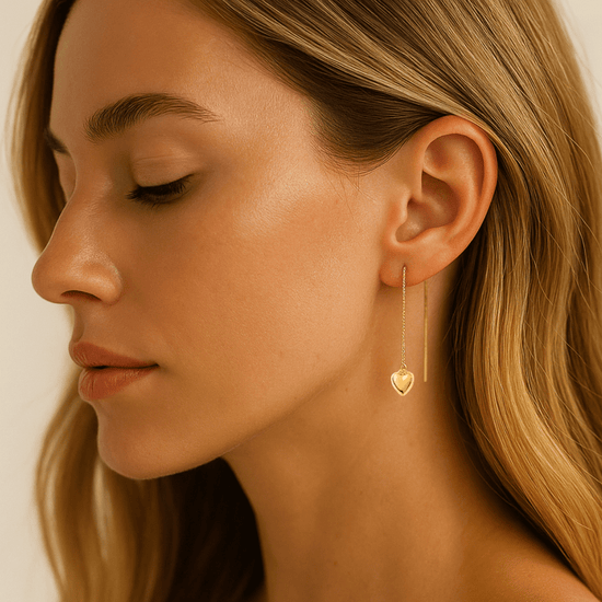 Threader Earrings + Heart Drop Charm - Le Serey