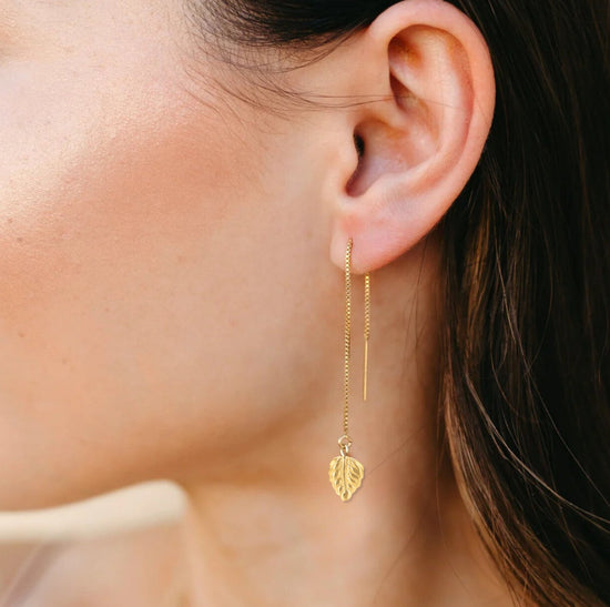 Threader Earrings + Leaf Drop Charm - Le Serey