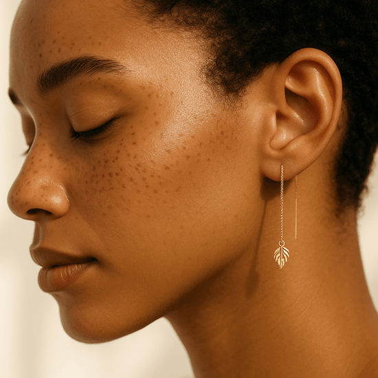 Threader Earrings + Leaf Drop Charm - Le Serey