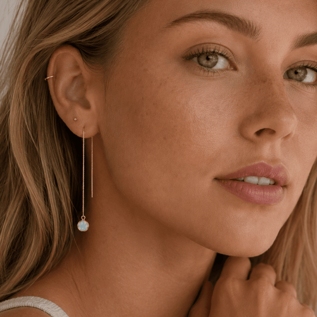 Threader Earrings + Opal Drop Charm - Le Serey