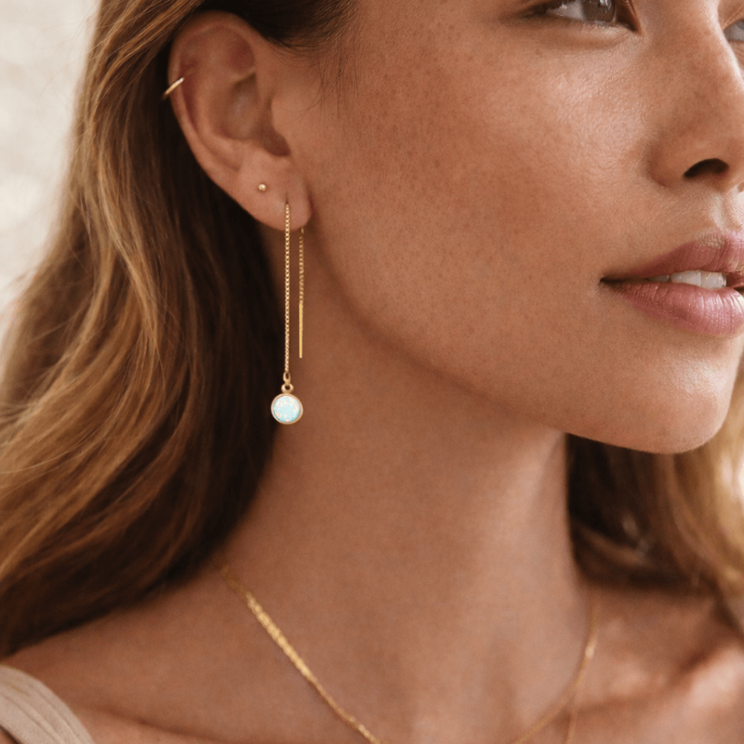 Threader Earrings + Opal Drop Charm - Le Serey