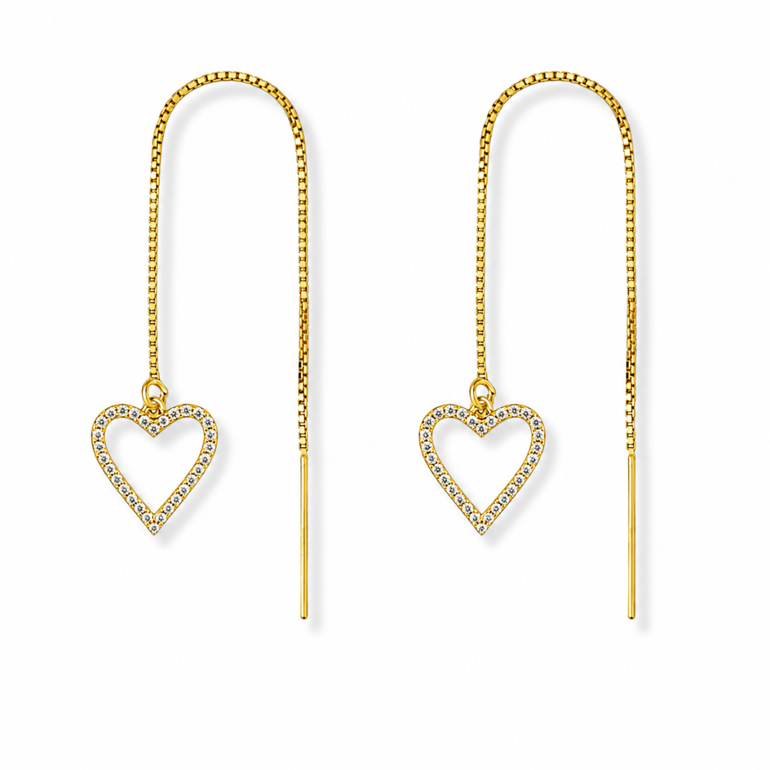 Threader Earrings + Open Hearts Charms - Le Serey