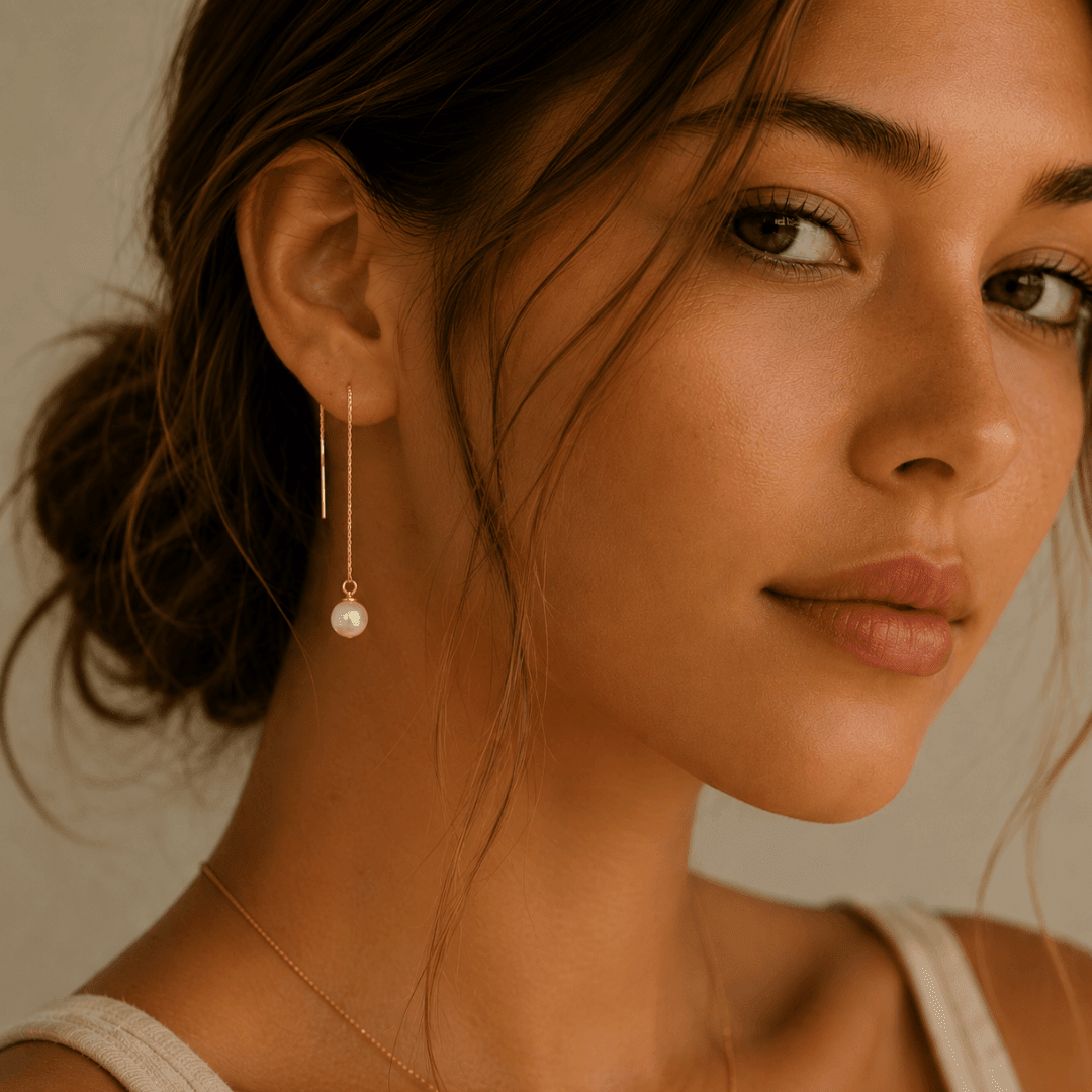 Threader Earrings + Pearl Drop Charm - Le Serey