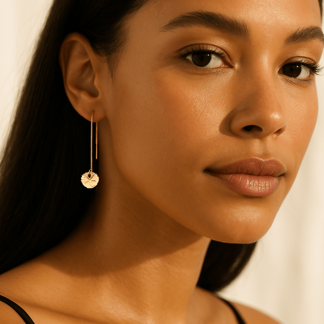 Threader Earrings + Sand Dollar Drop Charm - Le Serey