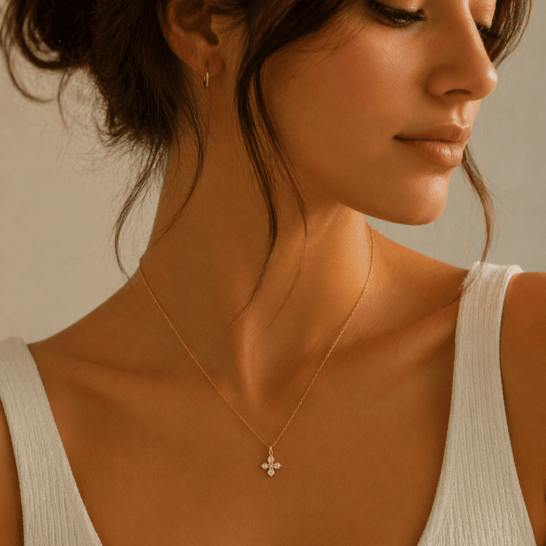 Tiny Cross Pendant Necklace - Le Serey