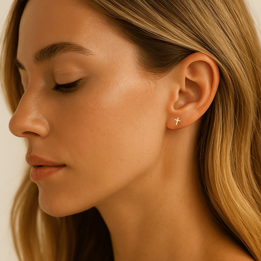 Tiny Cross Stud Earrings - Le Serey