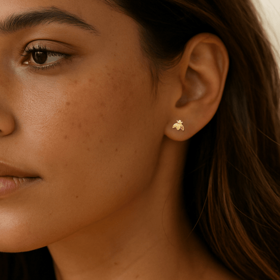 Tiny Honey Bee Stud Earrings - Le Serey