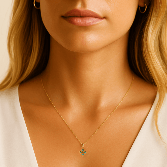 Tiny Turquoise Cross Necklace - Le Serey