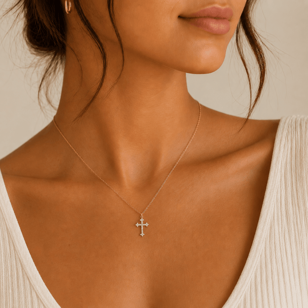 Trefoil Pavé Cross Necklace - Le Serey