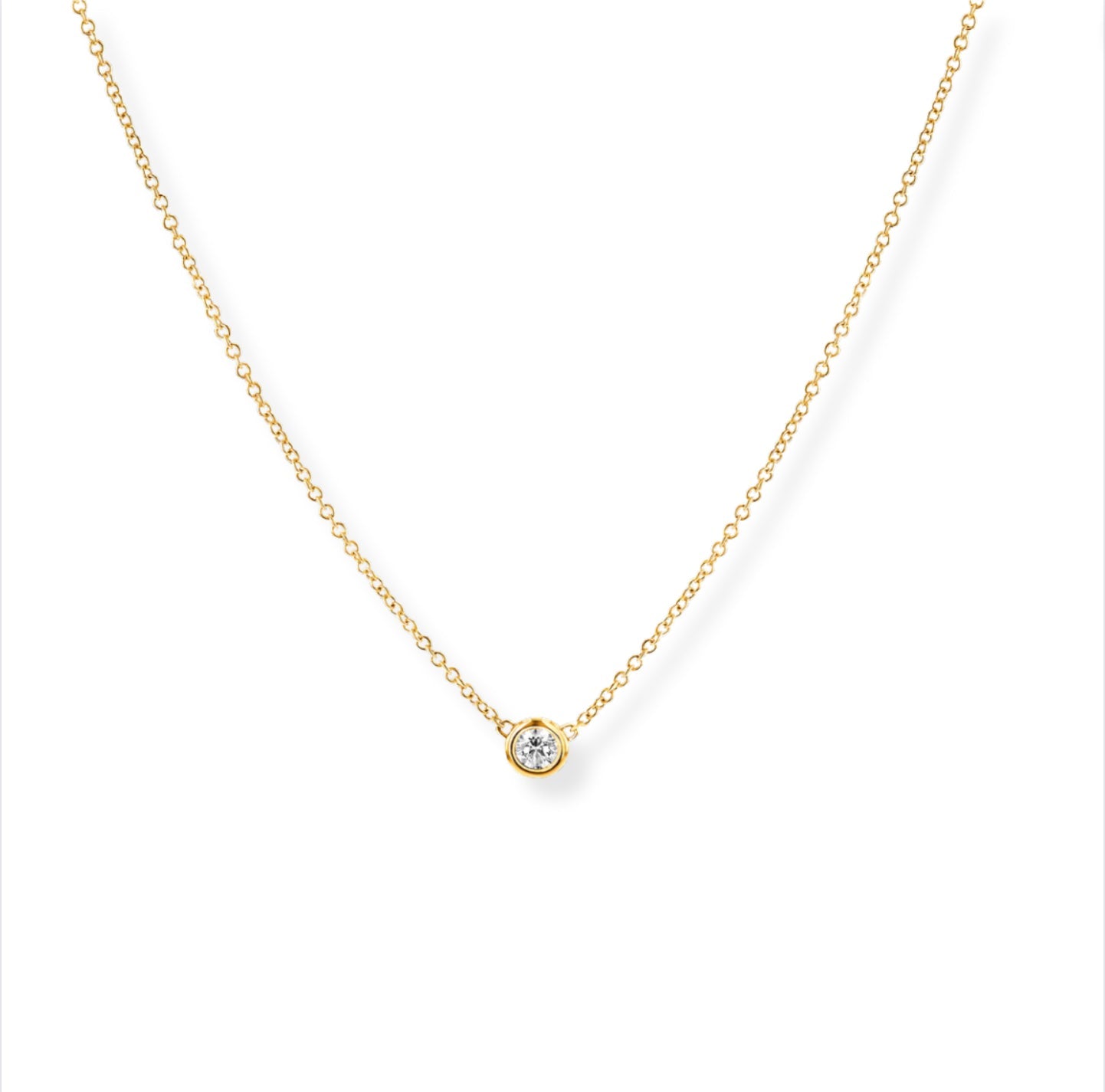 14k Solid Gold Diamond Solitaire Necklace - Le Serey