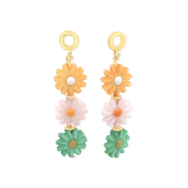 Mother of Pearl Daisy Stack Charm for hoop earrings Pink Green