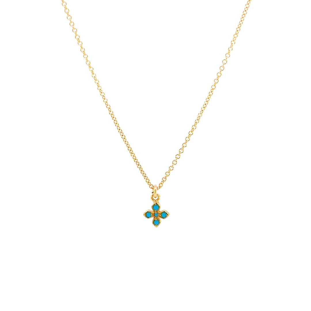 Tiny Turquoise Cross Necklace - Le Serey