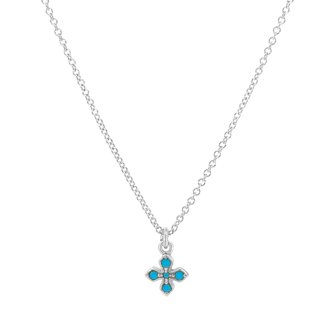 Tiny Turquoise Cross Pendant Necklace Gold Sterling Silver – Le Serey