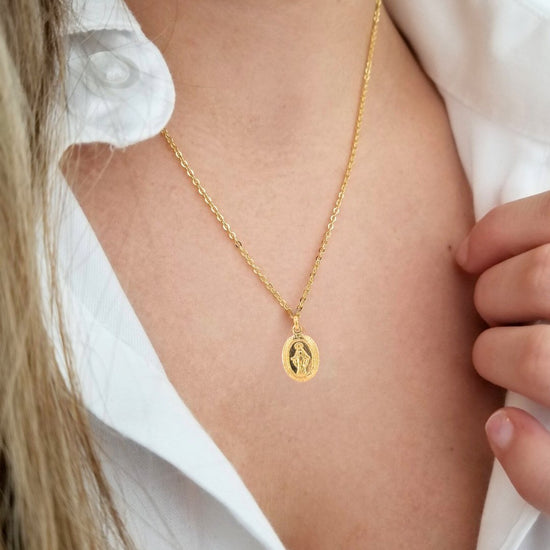 Women's Gold Titanium CZ Rose Quartz Virgin Mary Pendant Necklace – Eye  Candy Los Angeles